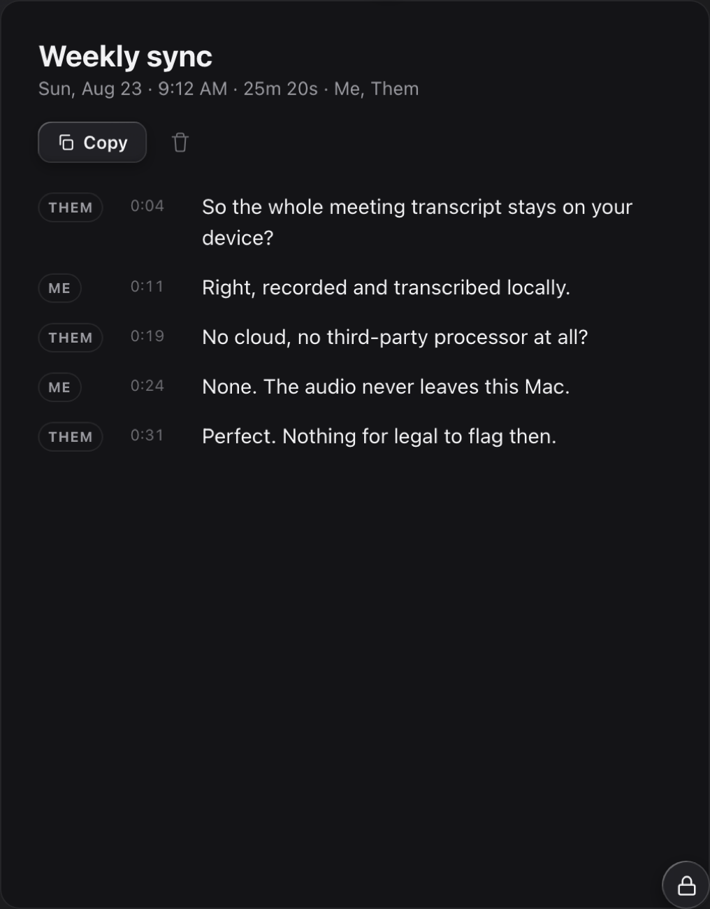 Privt meeting transcript with Me and Them speaker labels