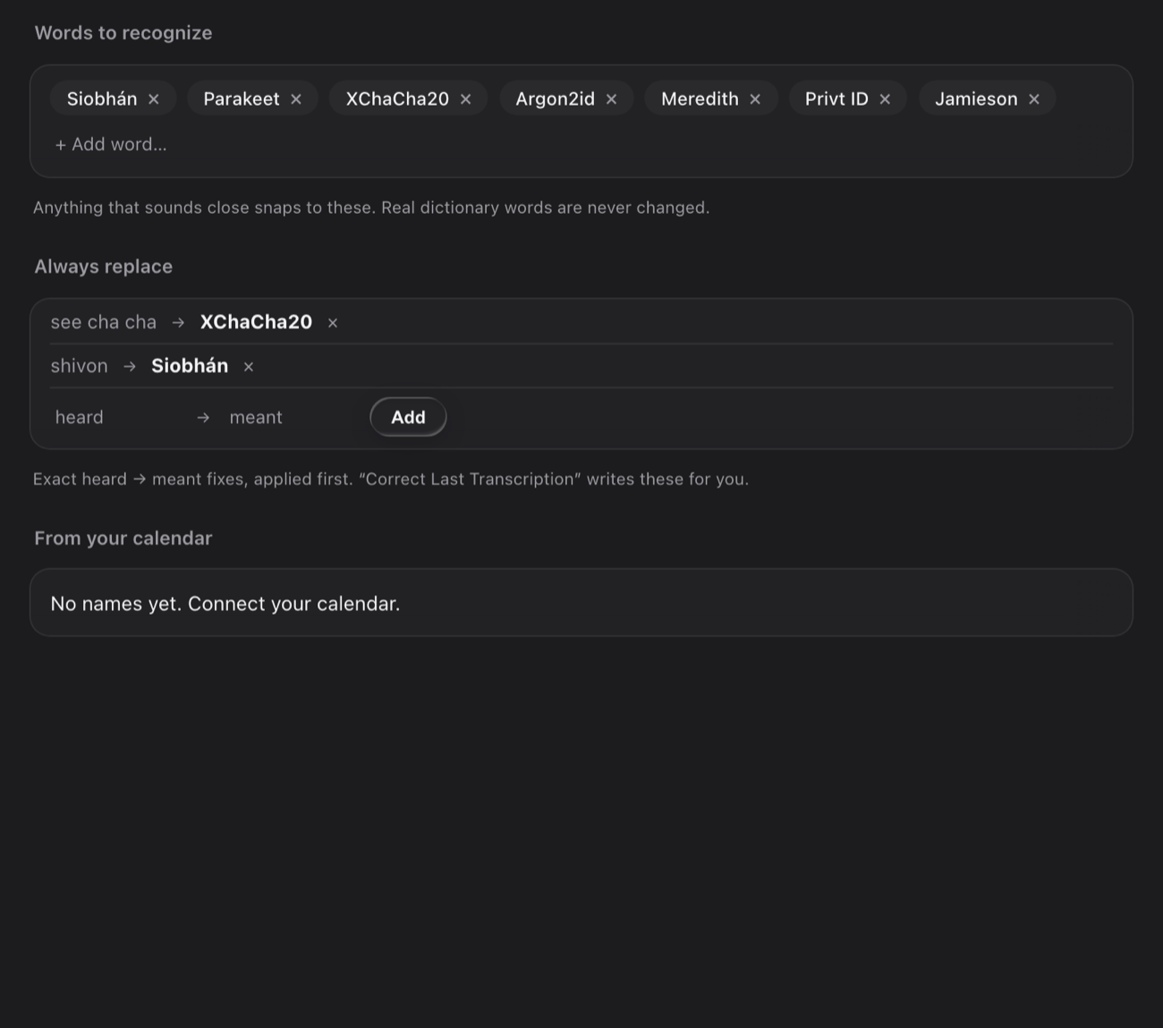 Privt custom vocabulary settings